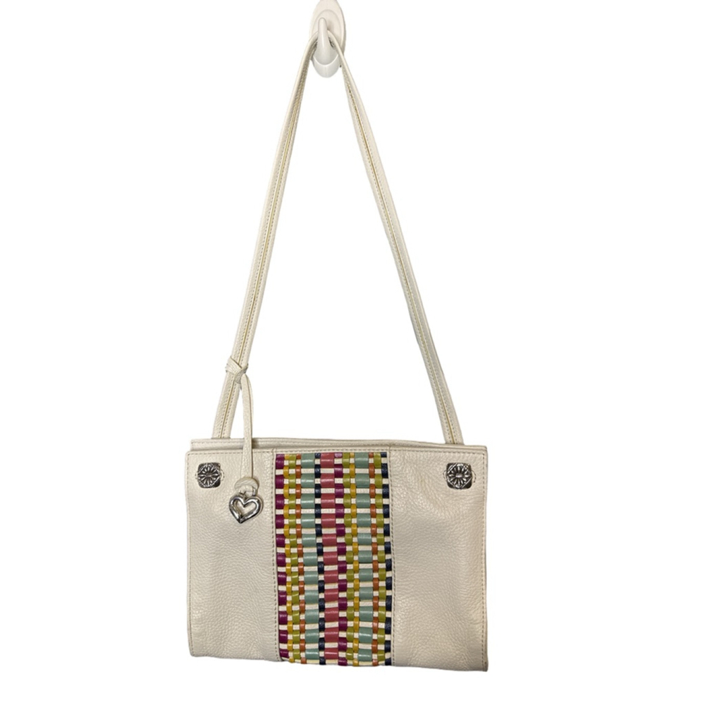 Brighton White Multicolor Woven Leather Shoulder Bag One Size